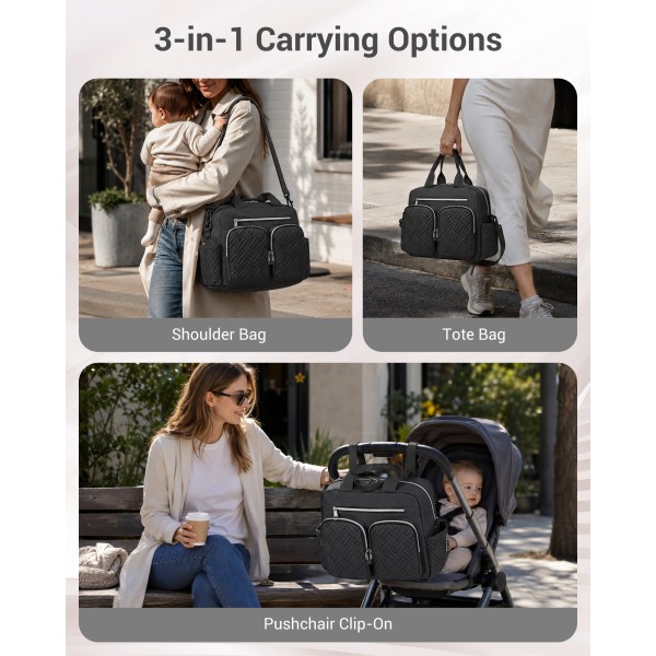 EQ2248 - Kono Durable And Functional Changing Tote Bag - Black