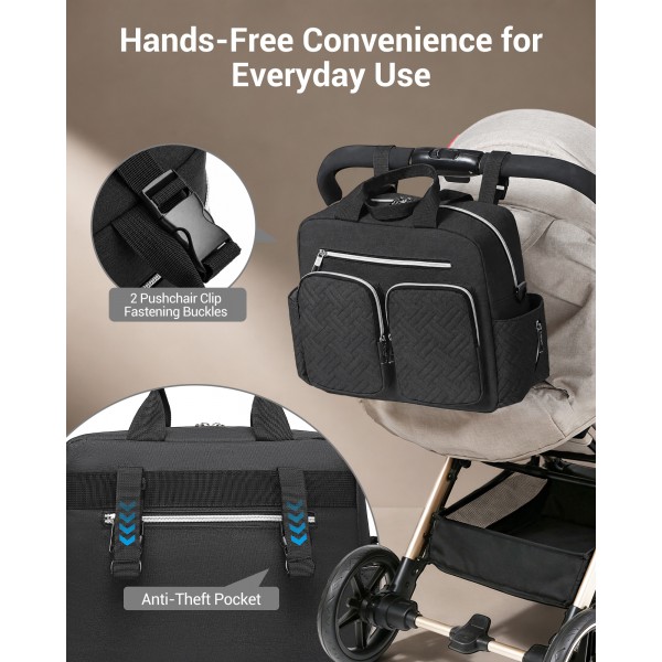 EQ2248 - Kono Durable And Functional Changing Tote Bag - Black