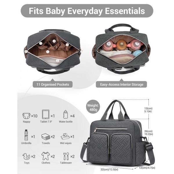 EQ2248 - Kono Durable And Functional Changing Tote Bag - Dark Grey