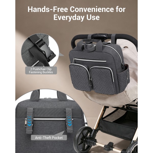 EQ2248 - Kono Durable And Functional Changing Tote Bag - Dark Grey