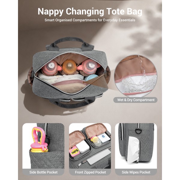 EQ2248 - Kono Durable And Functional Changing Tote Bag - Grey