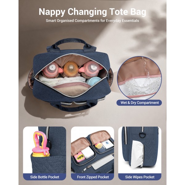 EQ2248 - Kono Durable And Functional Changing Tote Bag - Navy