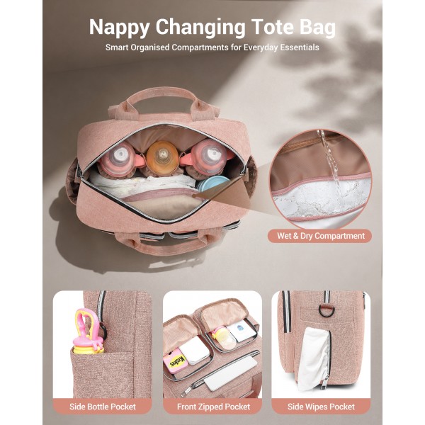 EQ2248 - Kono Durable And Functional Changing Tote Bag - Pink
