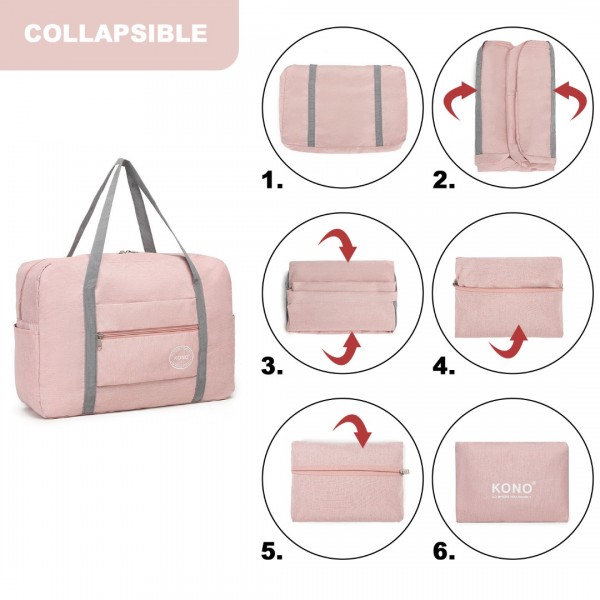 EQ2256 - Kono Foldable Waterproof Storage Travel Handbag - Pink