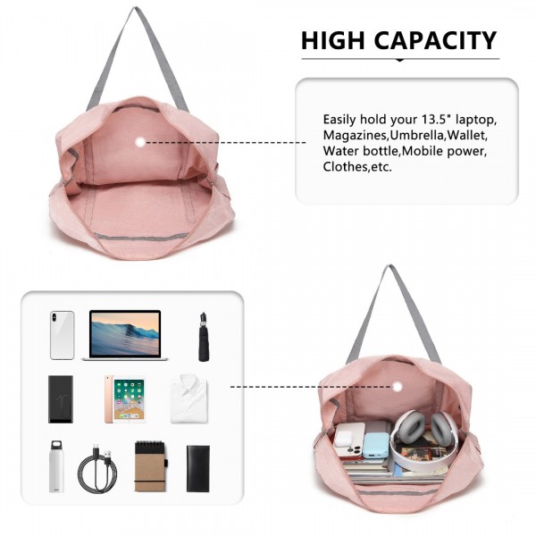 EQ2256 - Kono Foldable Waterproof Storage Travel Handbag - Pink