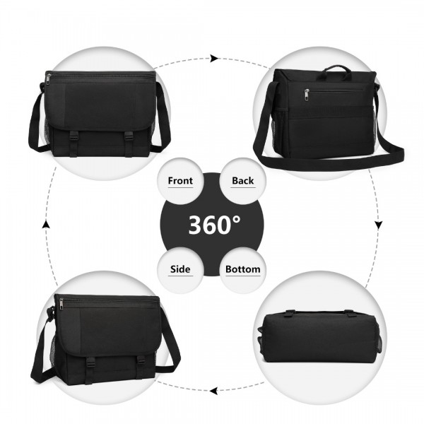 EQ2260 - Kono High Security Messenger Bag Satchel Shoulder Bag - Black