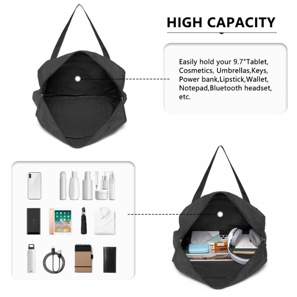 EQ2308 - Kono Foldable Waterproof Storage Cabin Travel Handbag - Black