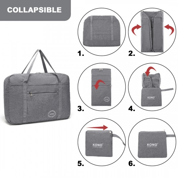 EQ2308 - Kono Foldable Waterproof Storage Cabin Travel Handbag - Grey