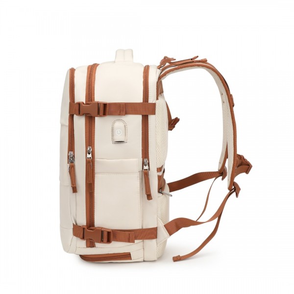 EQ2344 - Kono Multi-Functional Breathable Travel Backpack With USB Charging Port And Separate Shoe Compartment - Beige And Brown