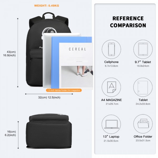 EQ2360 - Kono Strapazierfähiger Polyester Leuchtender Schulrucksack - Schwarz