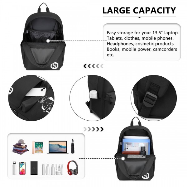 EQ2360 - Kono Strapazierfähiger Polyester Leuchtender Schulrucksack - Schwarz