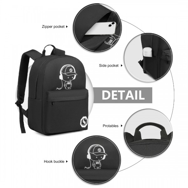 EQ2360 - Kono Strapazierfähiger Polyester Leuchtender Schulrucksack - Schwarz