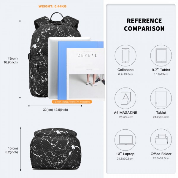 EQ2361 - Kono Wasserabweisend Schulrucksack Mit sicherem Laptop-Fach - Schwarz