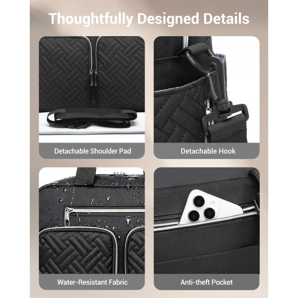 EQ2411 - Kono Versatile Diaper Changing Tote Bag with Built-In Changing Mat Thermal Insulation Waterproof Design - Black