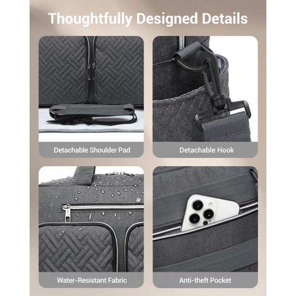 EQ2411 - Kono Versatile Diaper Changing Tote Bag with Built-In Changing Mat Thermal Insulation Waterproof Design - Dark Grey