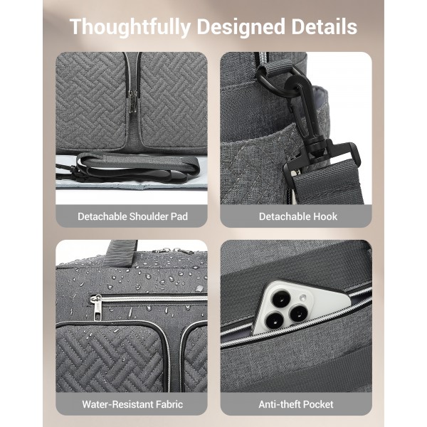 EQ2411 - Kono Versatile Diaper Changing Tote Bag with Built-In Changing Mat Thermal Insulation Waterproof Design - Grey
