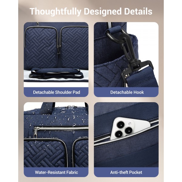EQ2411 - Kono Versatile Diaper Changing Tote Bag with Built-In Changing Mat Thermal Insulation Waterproof Design - Navy