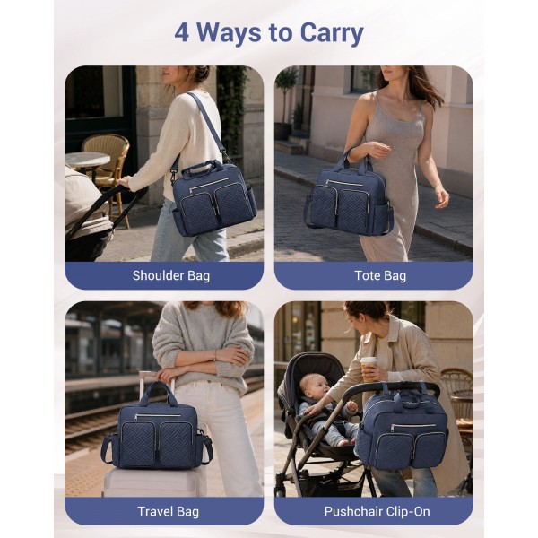EQ2411 - Kono Versatile Diaper Changing Tote Bag with Built-In Changing Mat Thermal Insulation Waterproof Design - Navy
