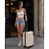 K1773-1L - Kono 19 Inch Cabin Size ABS+PC Hard Shell Luggage with Vertical Stripes - Ideal for Carry-On - Beige
