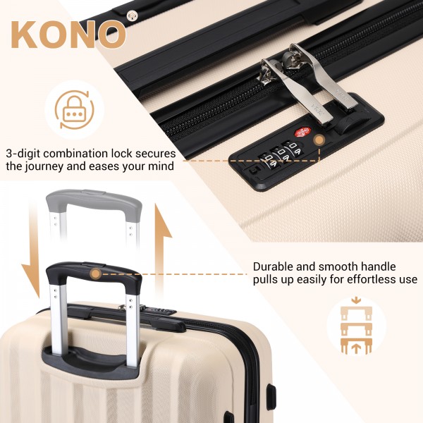 K1773-1L - Kono 24 Zoll Gestreift ABS+PC-Hartschale Reisegepäck mit 360-Grad-Spinner-Rädern - Beige