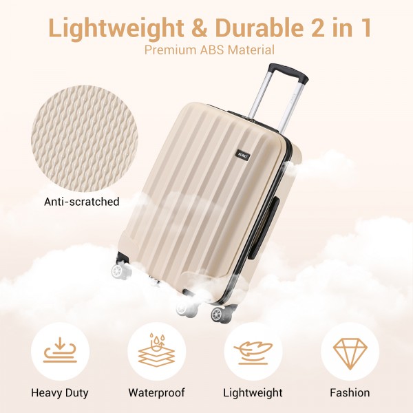 K1773-1L - Kono 24 Zoll Gestreift ABS+PC-Hartschale Reisegepäck mit 360-Grad-Spinner-Rädern - Beige
