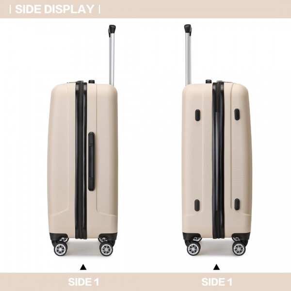 K1773-1L - Kono 28 Inch Striped ABS Hard Shell Luggage with 360-Degree Spinner Wheels - Beige