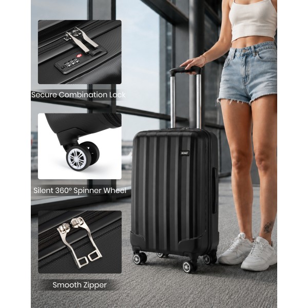 K1773-1L - Kono 28 Zoll Gestreift ABS+PC-Hartschale Reisegepäck mit 360-Grad-Spinner-Rädern - Schwarz