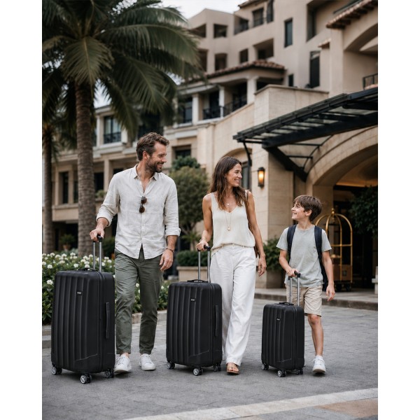 K1773-1L - Kono 19/24/28 Inch 3 Piece Set Striped ABS+PC Hard Shell Luggage with 360-Degree Spinner Wheels - Black