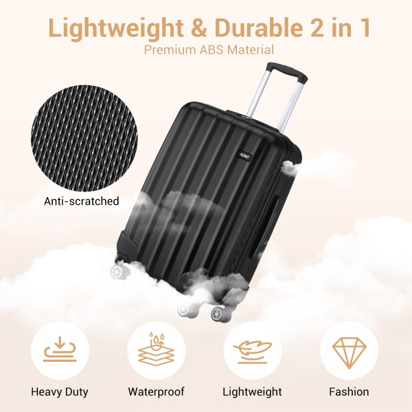 K1773-1L - Kono 28 Zoll Gestreift ABS+PC-Hartschale Reisegepäck mit 360-Grad-Spinner-Rädern - Schwarz