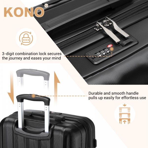 K1773-1L - Kono 28 Zoll Gestreift ABS+PC-Hartschale Reisegepäck mit 360-Grad-Spinner-Rädern - Schwarz