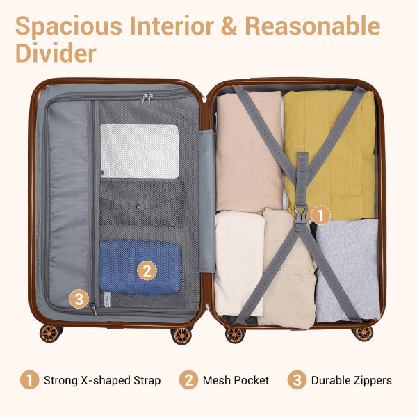 K1773-1L - Kono 24 Zoll Gestreift ABS+PC-Hartschale Reisegepäck mit 360-Grad-Spinner-Rädern - Creme