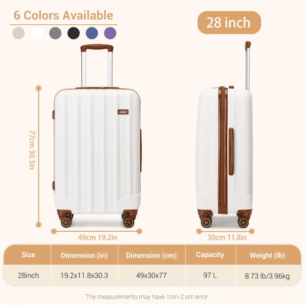 K1773-1L - Kono 28 Zoll Gestreift ABS+PC-Hartschale Reisegepäck mit 360-Grad-Spinner-Rädern - Creme