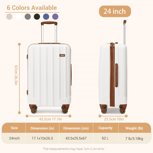 K1773-1L - Kono 24 Zoll Gestreift ABS+PC-Hartschale Reisegepäck mit 360-Grad-Spinner-Rädern - Creme
