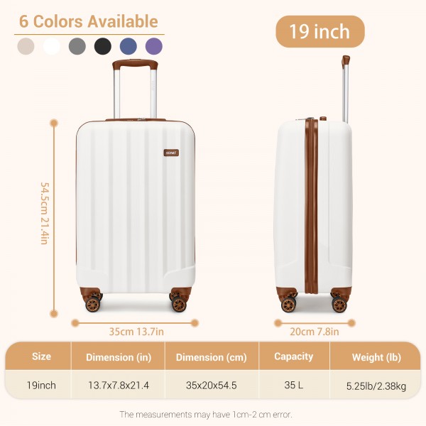 K1773-1L - Kono 19 Inch Cabin Size ABS+PC Hard Shell Luggage with Vertical Stripes - Ideal for Carry-On - Cream
