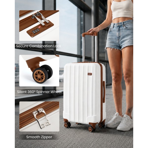 K1773-1L - Kono 24 Zoll Gestreift ABS+PC-Hartschale Reisegepäck mit 360-Grad-Spinner-Rädern - Creme