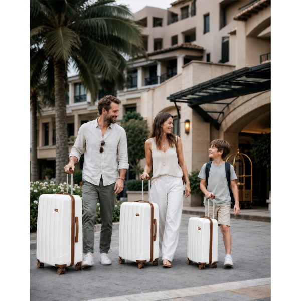 K1773-1L - Kono 19/24/28 Inch 3 Piece Set Striped ABS+PC Hard Shell Luggage with 360-Degree Spinner Wheels - Cream