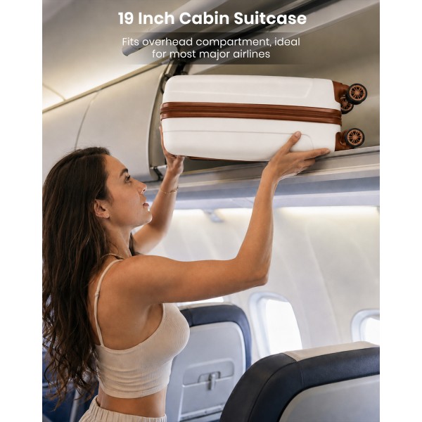 K1773-1L - Kono 19 Inch Cabin Size ABS+PC Hard Shell Luggage with Vertical Stripes - Ideal for Carry-On - Cream