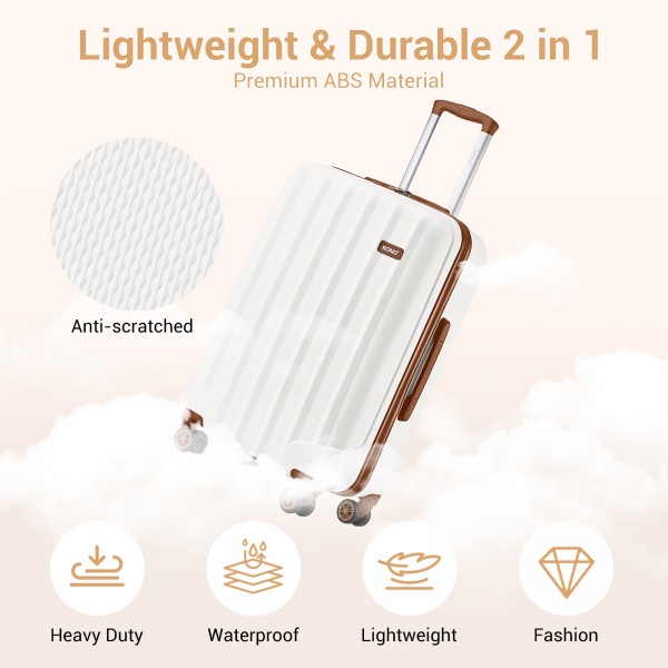 K1773-1L - Kono 24 Zoll Gestreift ABS+PC-Hartschale Reisegepäck mit 360-Grad-Spinner-Rädern - Creme