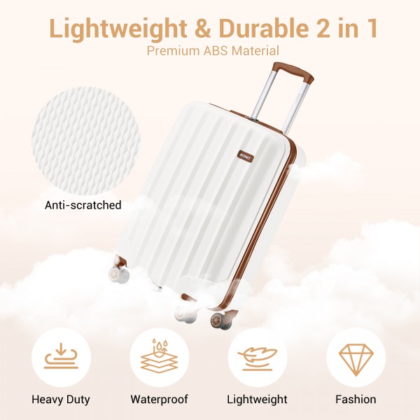 K1773-1L - Kono 19 Inch Cabin Size ABS+PC Hard Shell Luggage with Vertical Stripes - Ideal for Carry-On - Cream