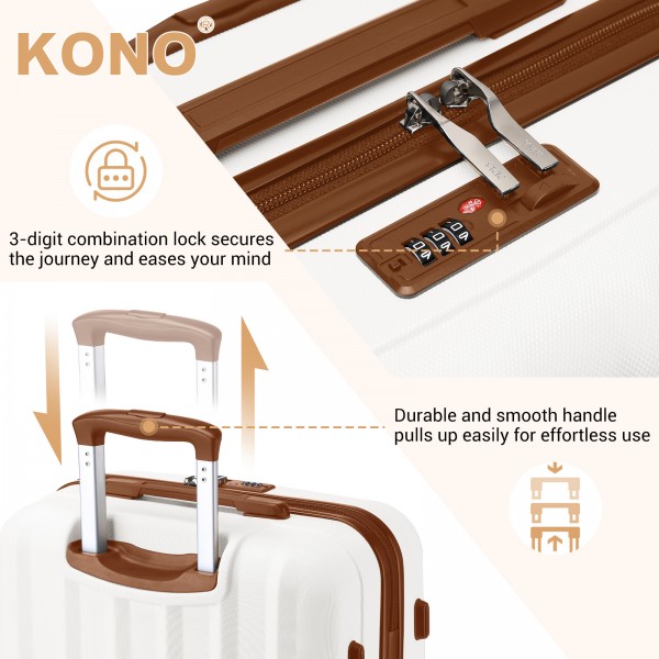 K1773-1L - Kono 24 Zoll Gestreift ABS+PC-Hartschale Reisegepäck mit 360-Grad-Spinner-Rädern - Creme