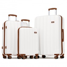 K1773-1L - Kono 19/24/28 Inch 3 Piece Set Striped ABS+PC Hard Shell Luggage with 360-Degree Spinner Wheels - Cream