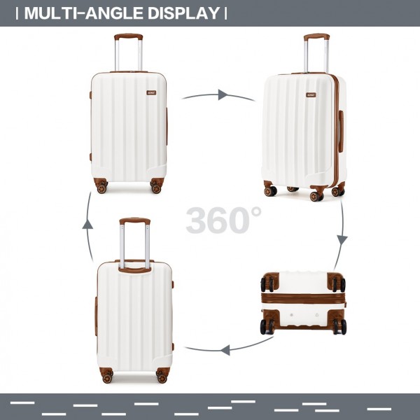 K1773-1L - Kono 19/24/28 Inch 3 Piece Set Striped ABS Hard Shell Luggage with 360-Degree Spinner Wheels - Cream