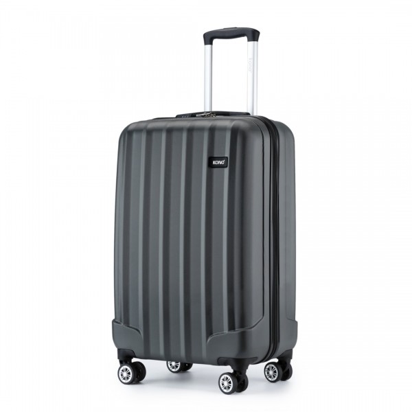 K1773-1L - Kono 19 Inch Cabin Size ABS Hard Shell Luggage with Vertical Stripes - Ideal for Carry-On - Grey
