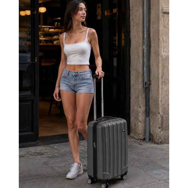K1773-1L - Kono 19 Inch Cabin Size ABS+PC Hard Shell Luggage with Vertical Stripes - Ideal for Carry-On - Grey