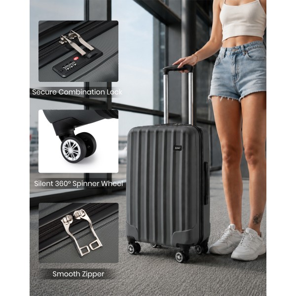 K1773-1L - Kono 28 Zoll Gestreift ABS+PC-Hartschale Reisegepäck mit 360-Grad-Spinner-Rädern - Grau