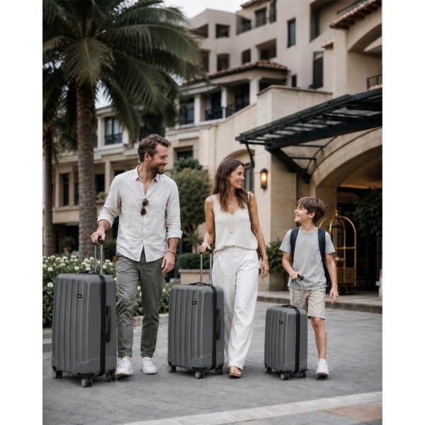 K1773-1L - Kono 19/24/28 Inch 3 Piece Set Striped ABS+PC Hard Shell Luggage with 360-Degree Spinner Wheels - Grey