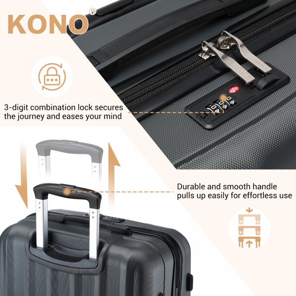 K1773-1L - Kono 28 Zoll Gestreift ABS+PC-Hartschale Reisegepäck mit 360-Grad-Spinner-Rädern - Grau