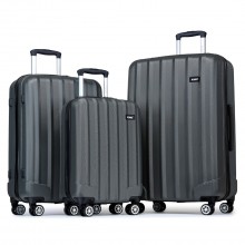 K1773-1L - Kono 19/24/28 Inch 3 Piece Set Striped ABS Hard Shell Luggage with 360-Degree Spinner Wheels - Grey