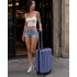 K1773-1L - Kono 19 Inch Cabin Size ABS+PC Hard Shell Luggage with Vertical Stripes - Ideal for Carry-On - Navy