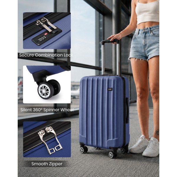 K1773-1L - Kono 28 Zoll Gestreift ABS+PC-Hartschale Reisegepäck mit 360-Grad-Spinner-Rädern - Marineblau